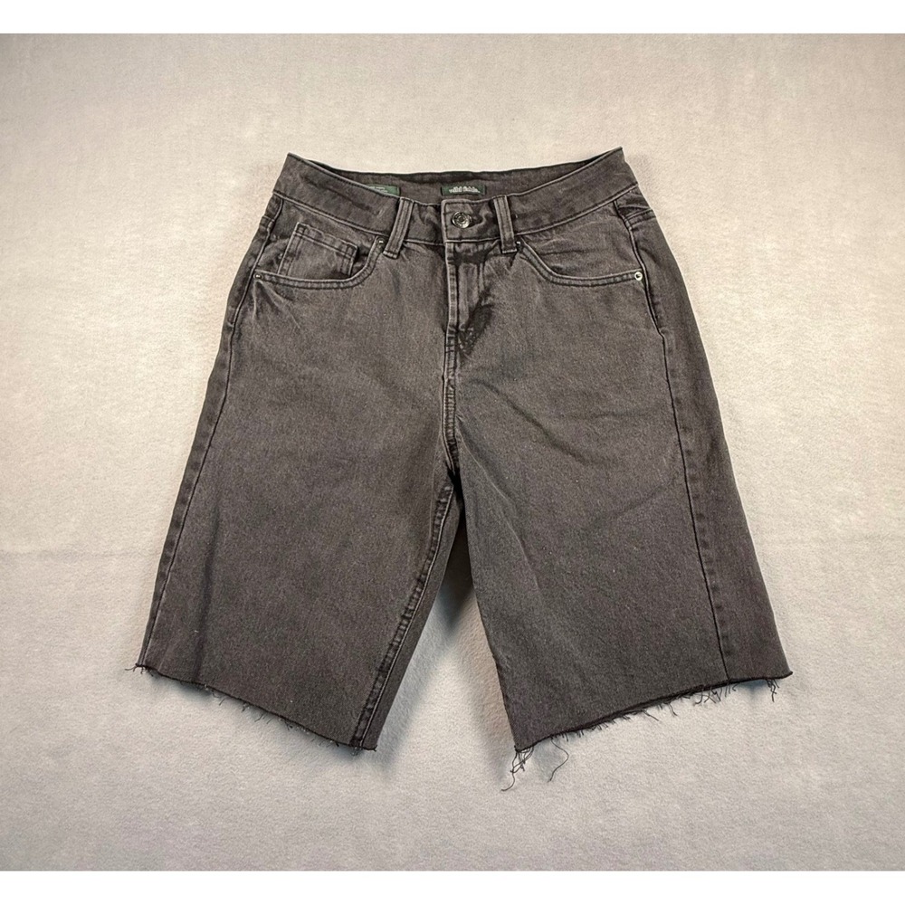 Wild Fable Womens Mid Rise Bermuda Denim Shorts Gray Black Raw Hem Size 0